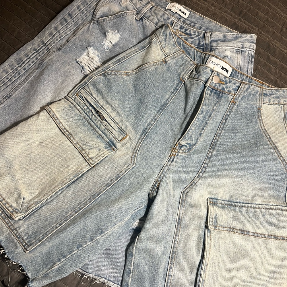 Fashion Nova Light Blue Denim Cargo Shorts
